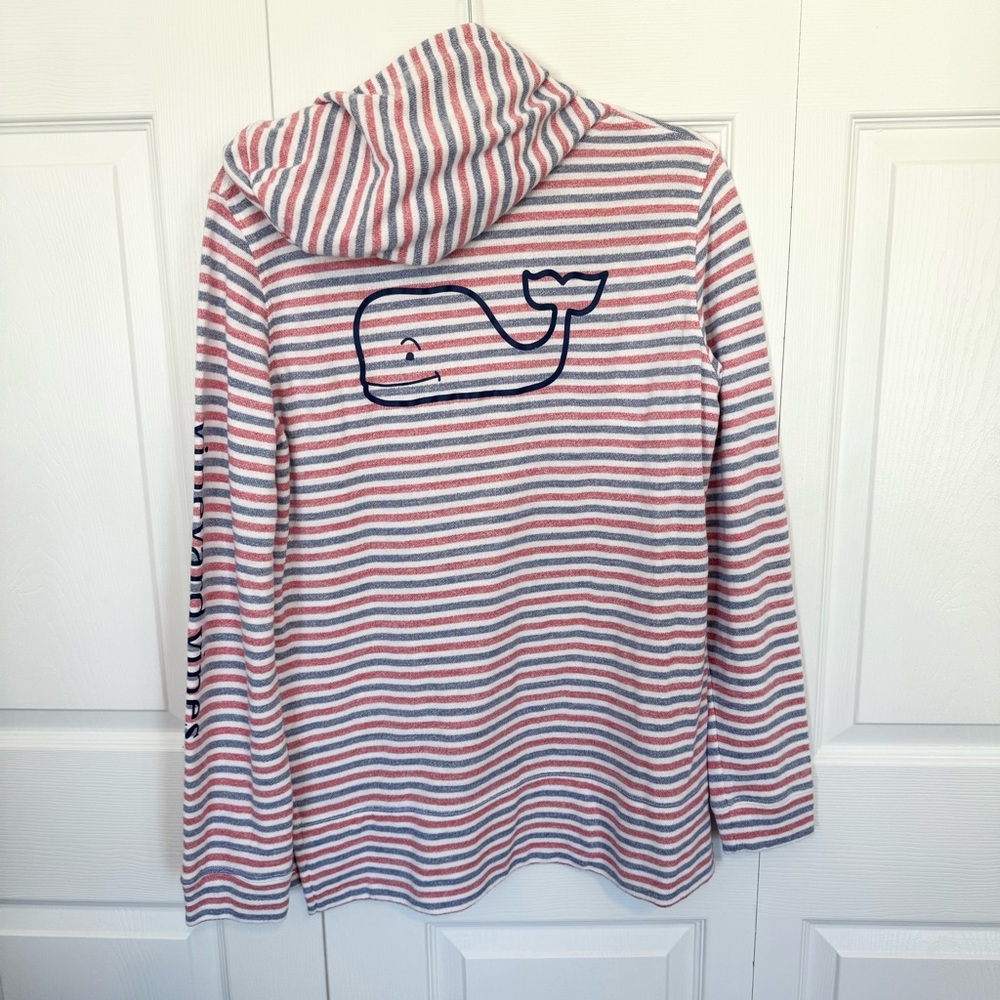 Vineyard Vines Whale Pullover Red White and Blue Striped Hoodie SMALL